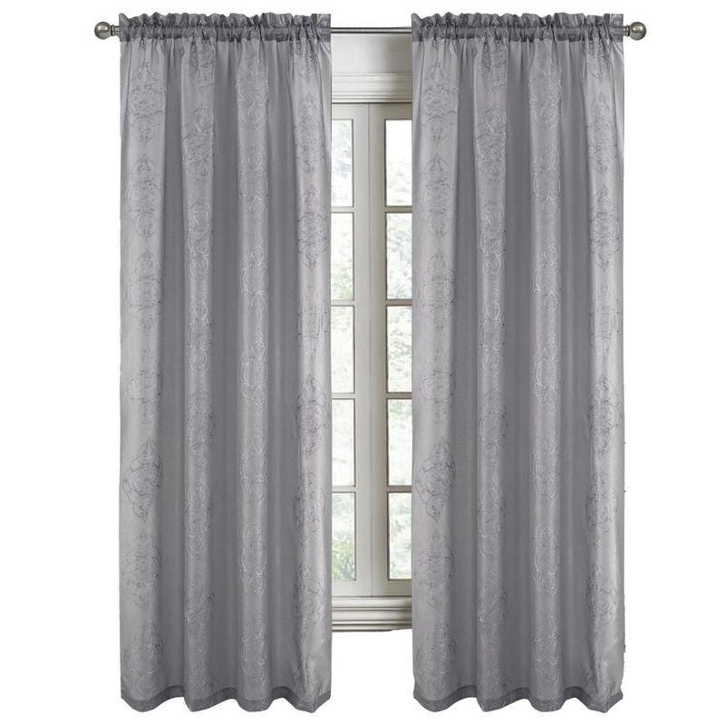 RT Designers Collection Andrea Emb Metallic Doily Rod Pocket Room Darkening Curtain Panels for Bedroom 54" x 95" Charcoal