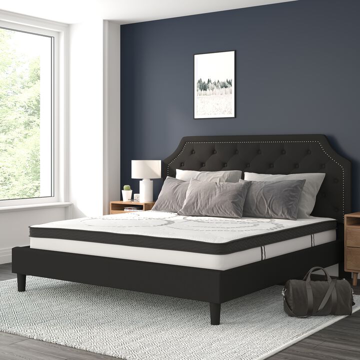 Brighton King Size Tufted Upholstered Platform Bed in Black Fabric with 10 Inch CertiPUR-US Certified Pocket Spring Mattress