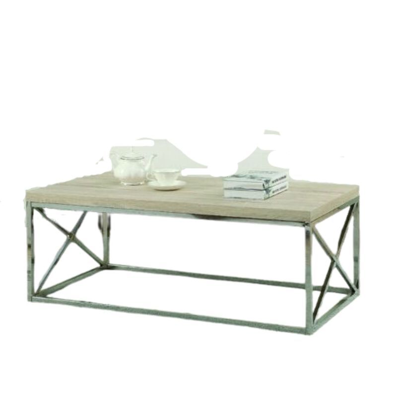 Hivvago Contemporary Chrome Metal Coffee Table with Natural Finish Wood Top