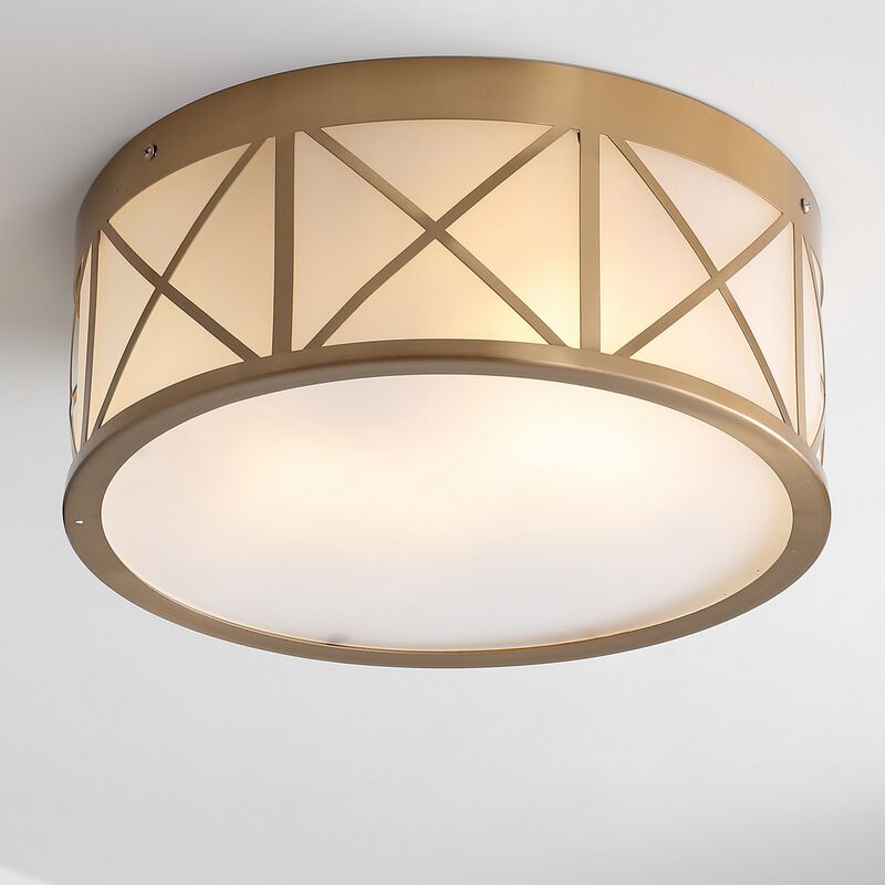 Cadence 15" Drum Metal/Glass Flush Mount, Brass Gold