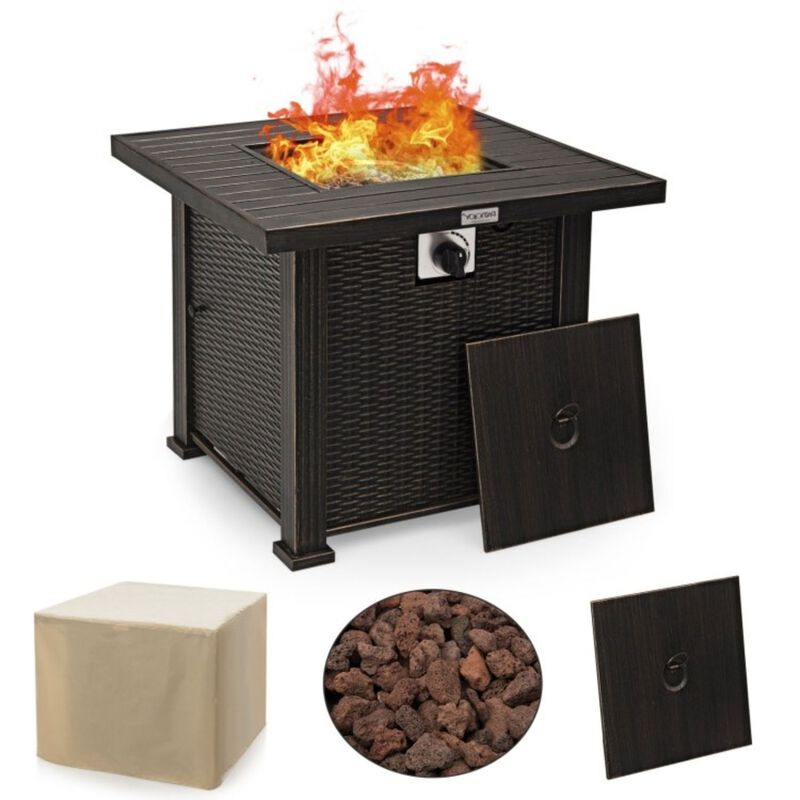 Hivvago Outdoor Square Propane Gas Fire Pit Table with Adjustable Flame