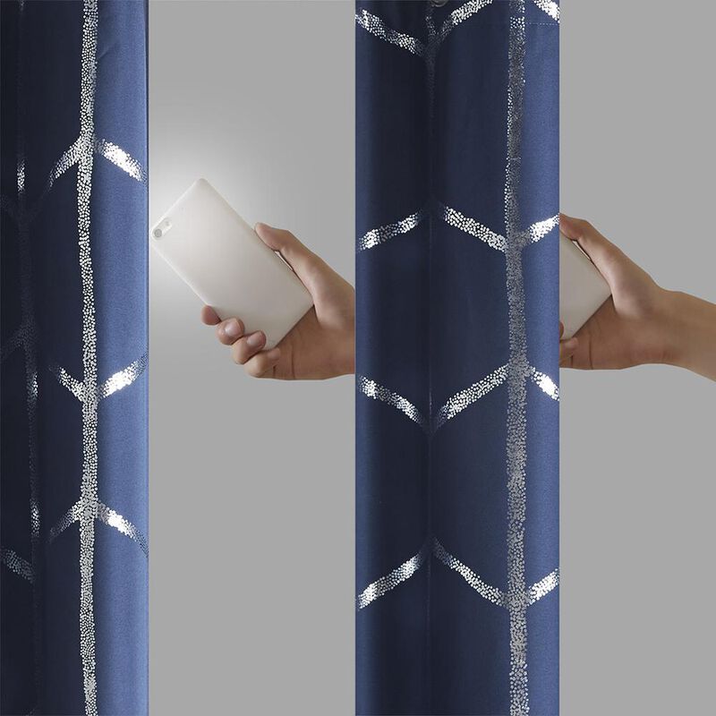 Belen Kox Navy Total Blackout Metallic Print Curtain Panel, Belen Kox