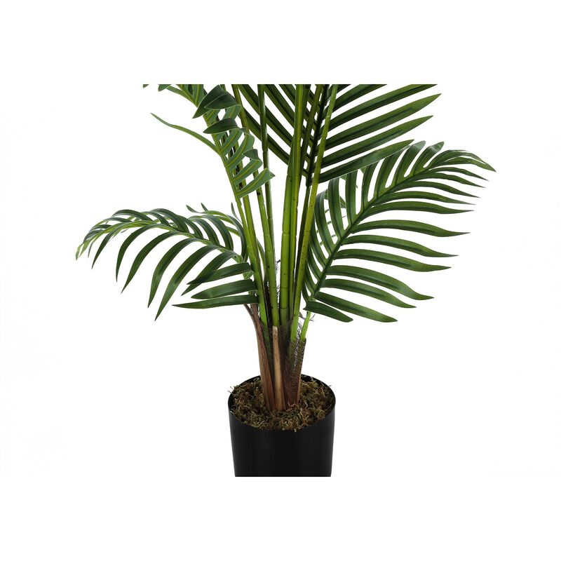 Monarch Specialties I 9536 - Artificial Plant, 57" Tall, Palm Tree, Indoor, Faux, Fake, Floor, Greenery, Potted, Real Touch, Decorative, Green Leaves, Black Pot