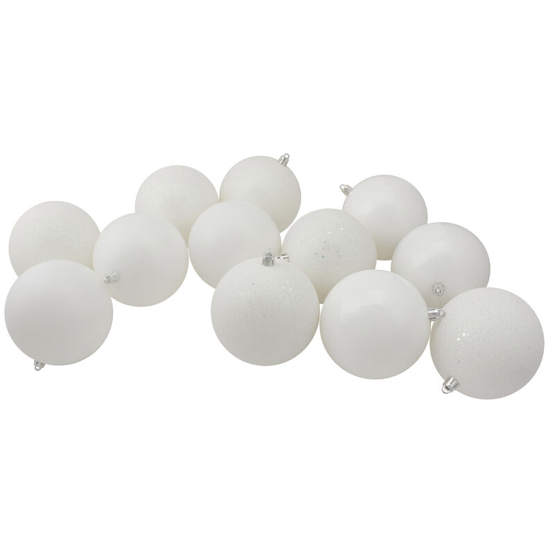 24ct Winter White Shatterproof 4-Finish Christmas Ball Ornament Set 2.5" (60mm)