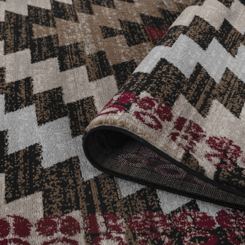 Sakarya Modern Boho Geometric Brown Red Indoor Area Rug