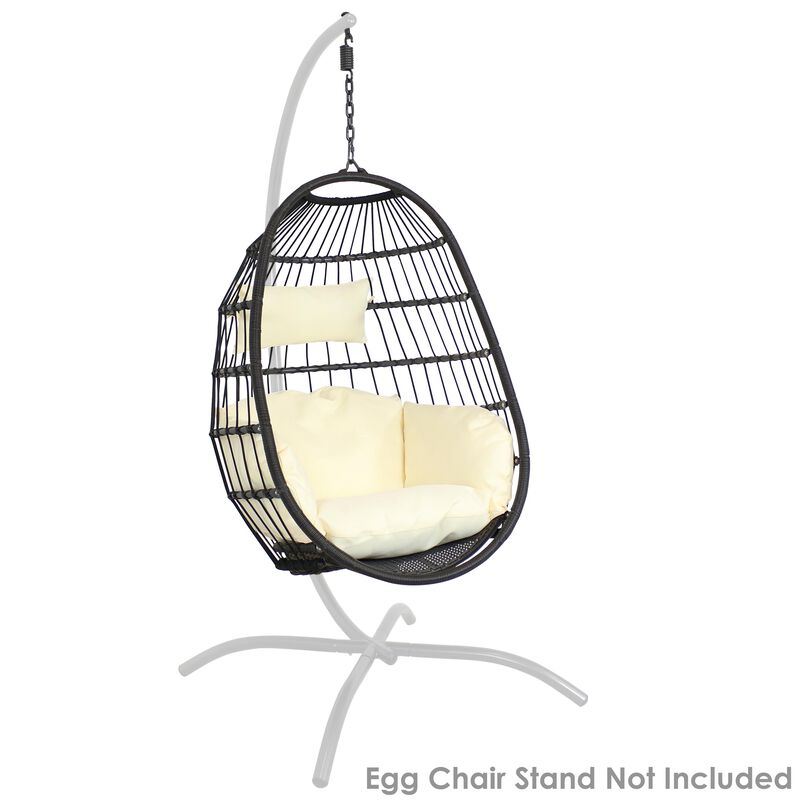 Sunnydaze Resin Wicker Hanging Egg Chair with Polyester Cushions