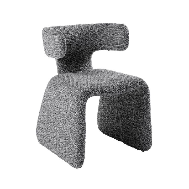 Cid Fiu 22 Inch Dining Chair, Curved Wingback, Gray Textured Polyester - Benzara