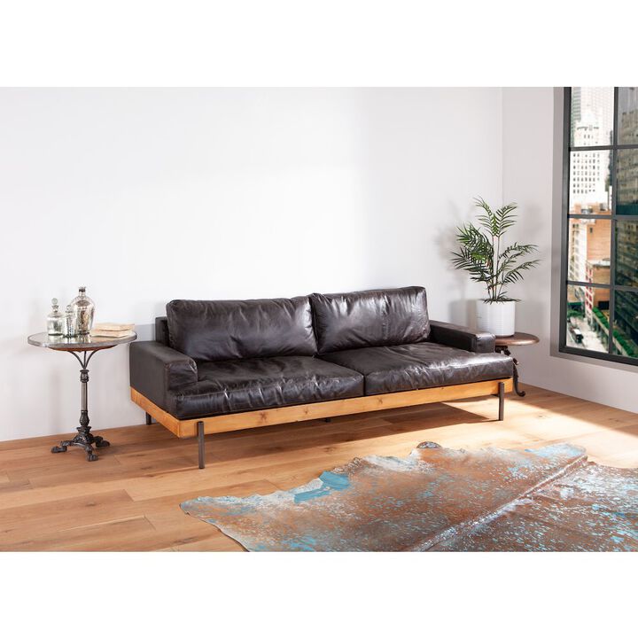 World Interiors Chiavari Distressed Antique Ebony Leather Sofa