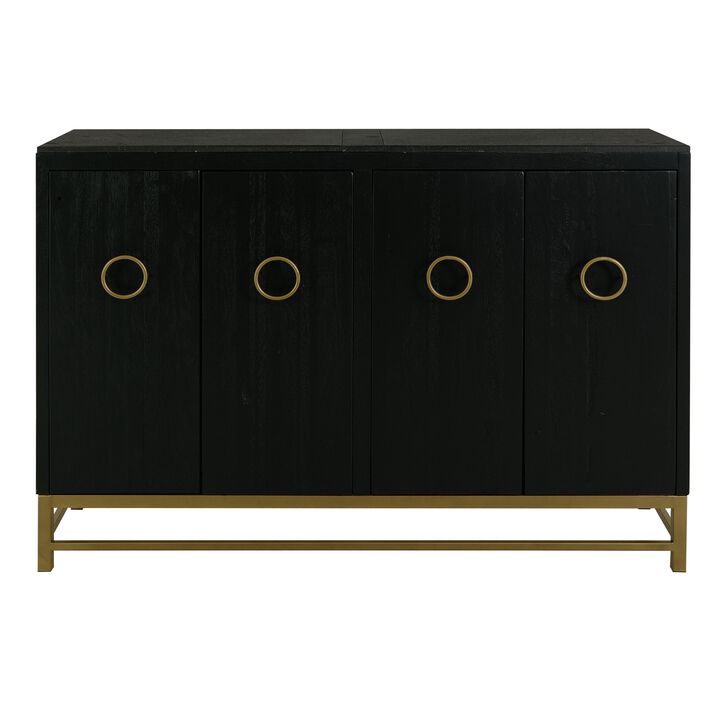 Kianu Sideboard Console Cabinet, 4 Door, Fixed Shelves, Charcoal Black - Benzara