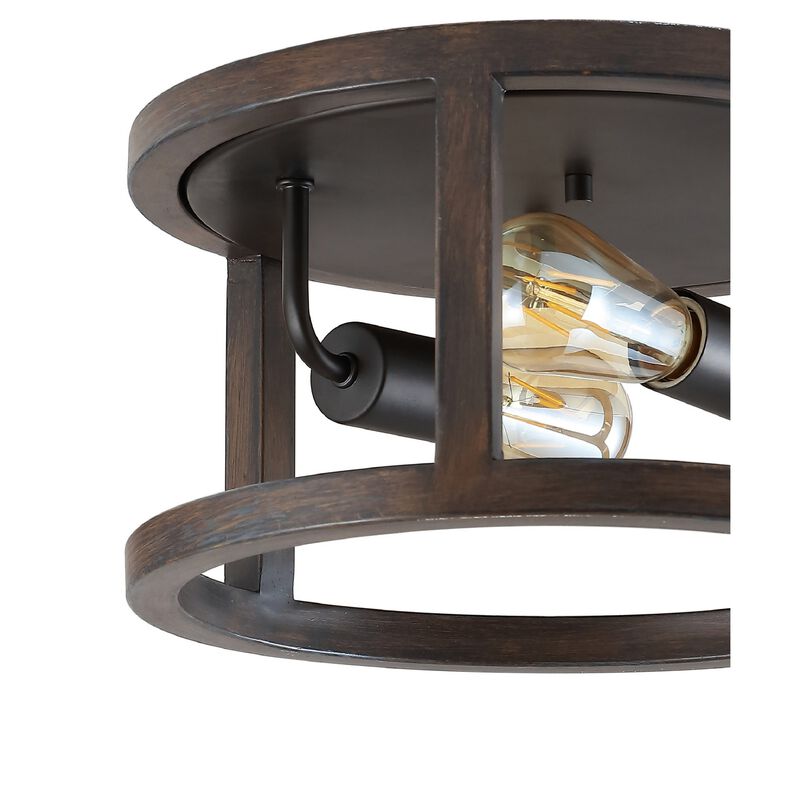 Atelier 12.75" 2-Light Iron Rustic Industrial LED Flush Mount, Brown