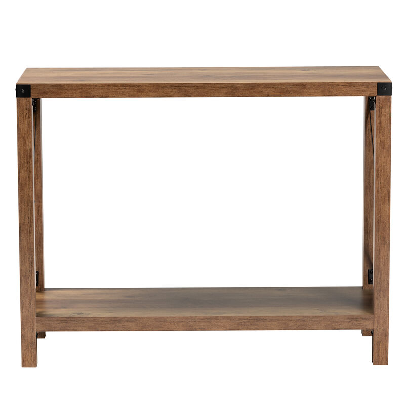 Baxton Studio Rumi Modern Farmhouse Natural Brown Finished Wood and Black Metal Console Table