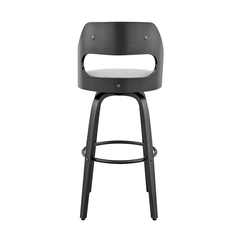 Julius  Gray Faux Leather and Black Wood Bar Stool