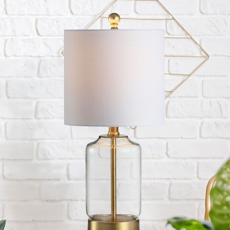 Duncan 20.5" Glass/Metal LED Table Lamp, Brass/Clear