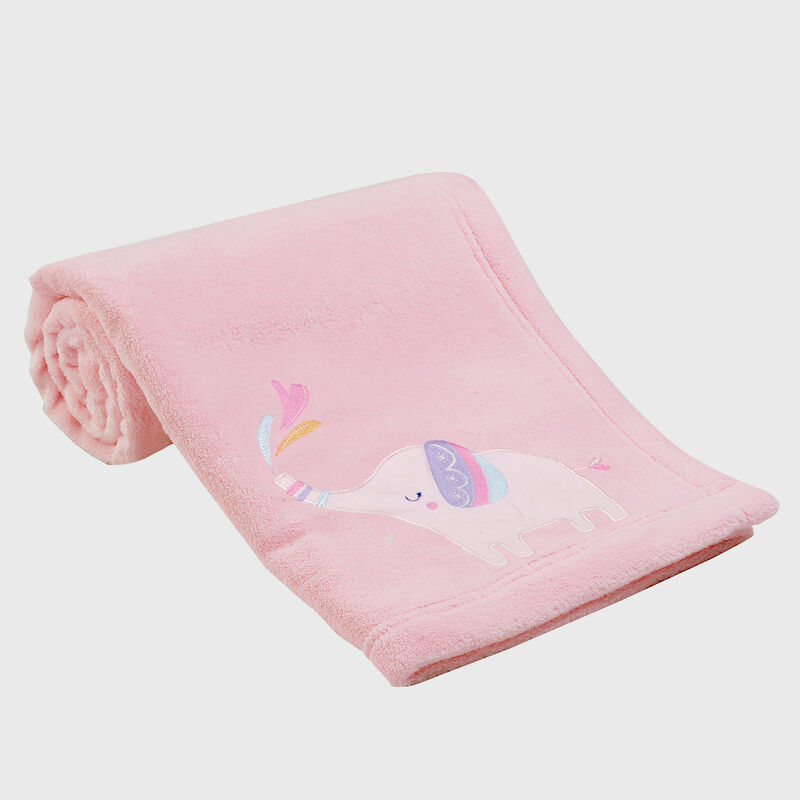 Bedtime Originals Elephant Dreams Appliqued Soft Fleece Baby Blanket - Pink