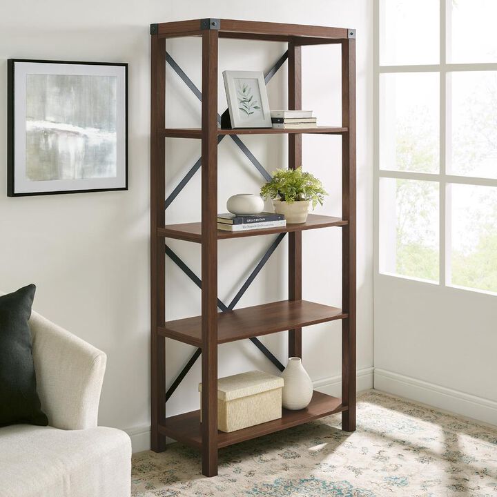 Belen Kox Rustic Industrial 64-Inch Bookcase with Metal Accents, Belen Kox