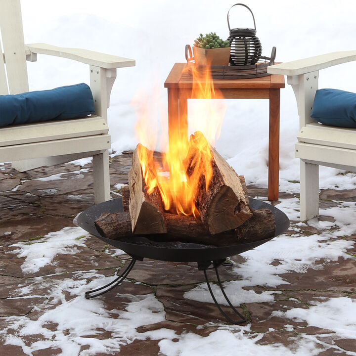 Sunnydaze 24 in Classic Ebony Steel Fire Pit Bowl with Folding Legs