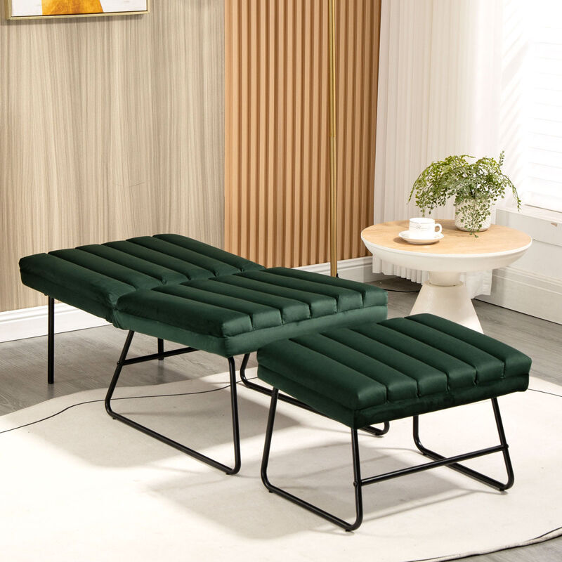 Green Modern Lazy Lounge Chair, Contemporary Single Leisure Upholstered Sofa Chair Set