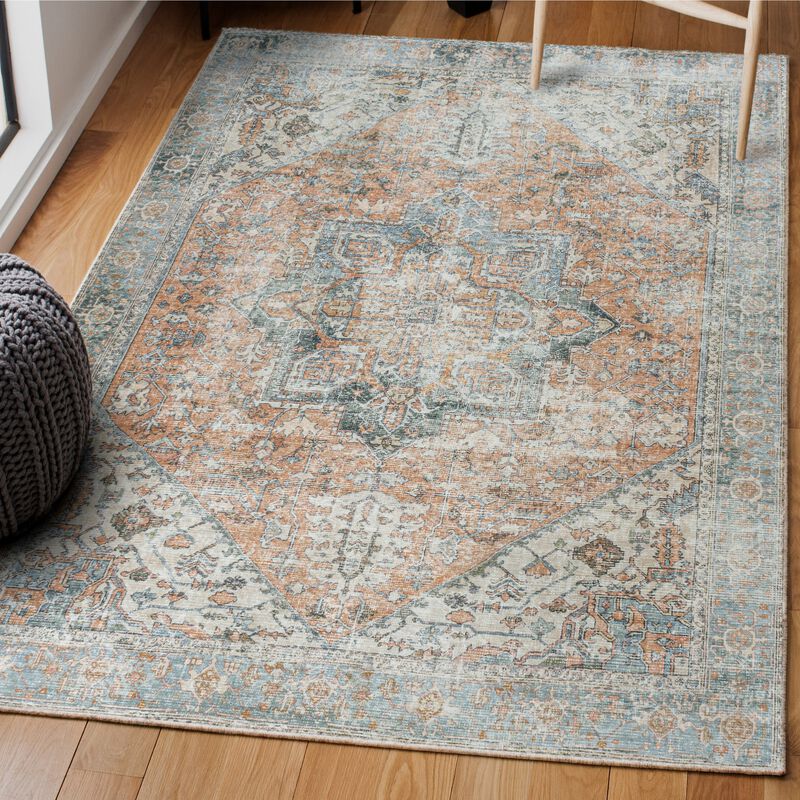 Armae Distressed Medallion Chenille Machine-Washable Area Rug