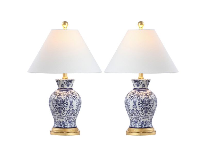 Xia 21" Ceramic/Iron Classic Modern LED Table Lamp, Blue (Set of 2)