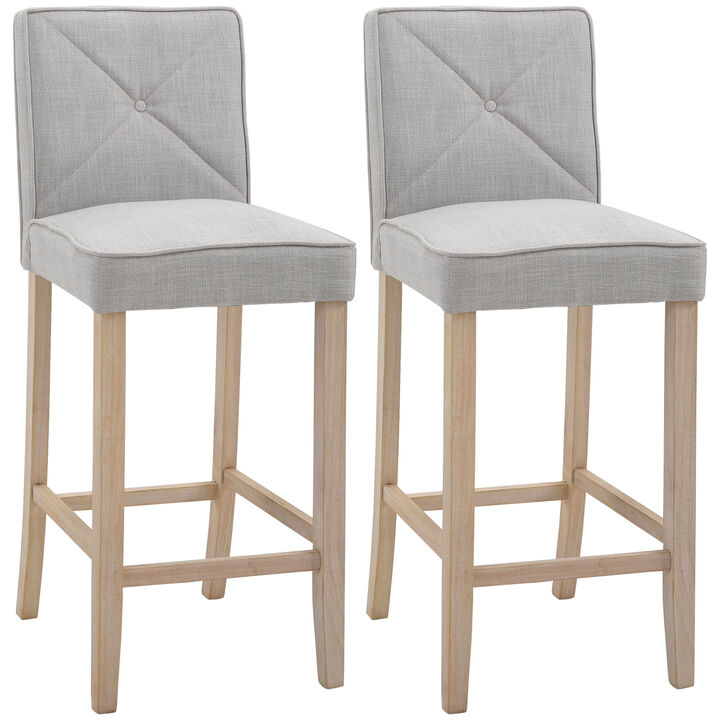 2 PCs Bar Stools Dining Chair w/ Footrest, Solid wood leg Home Pub,Beige