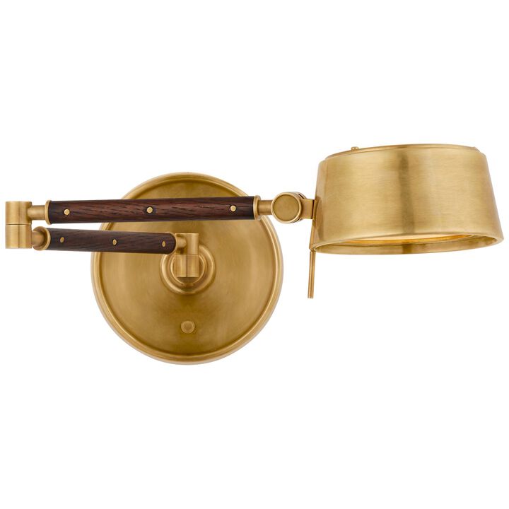 Alaster Articulating Wall Light in Natural Brass and Natural Rift Oak