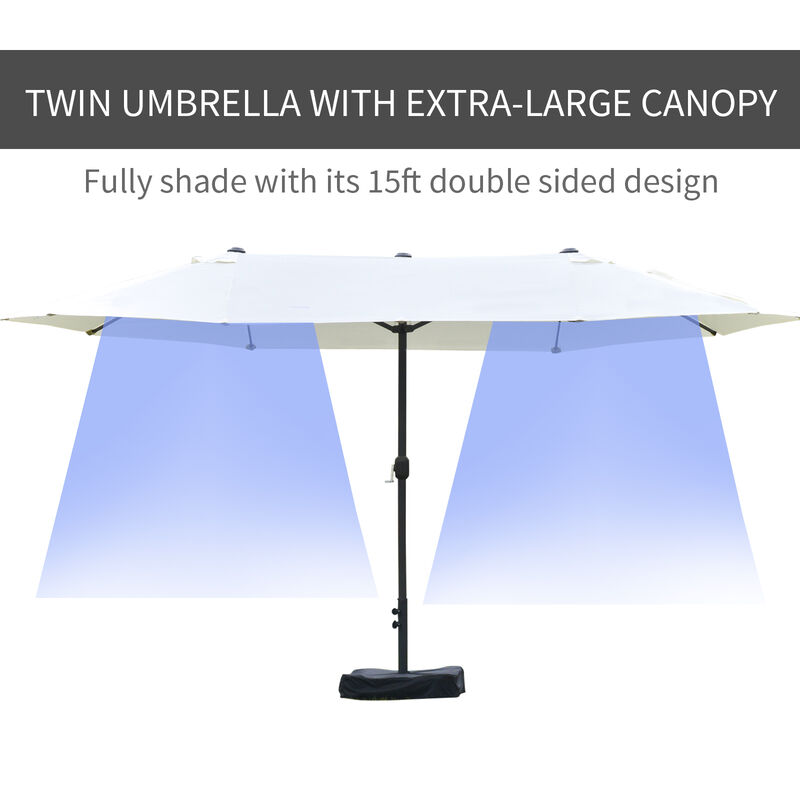 15' Outdoor Double Sided Market Patio Umbrella  Steel Rectangular - Wine Red