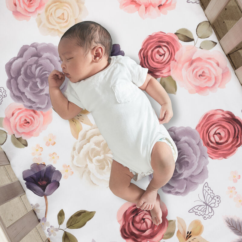 Lambs & Ivy Secret Garden Luxury Floral 3-Piece Cotton Sateen Crib Bedding Set