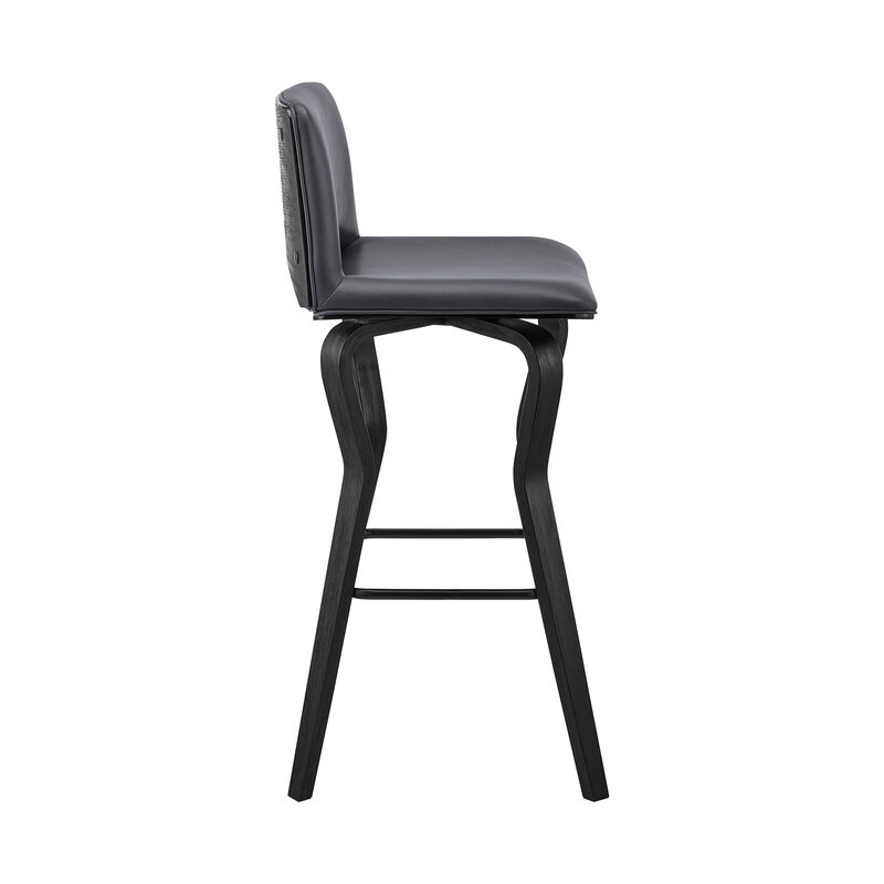 Gerty  Swivel Grey Faux Leather and Black Wood Bar Stool