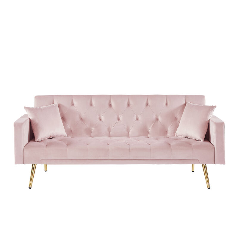 PINK Convertible Folding Futon Sofa Bed, Sleeper Sofa Couch for Compact Living Space.