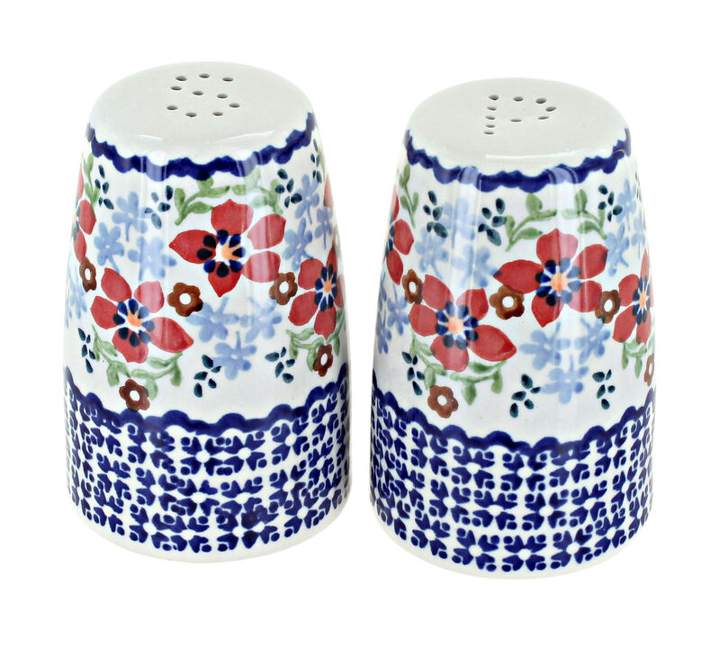 Blue Rose Polish Pottery Red Poppy Salt & Pepper Shaker