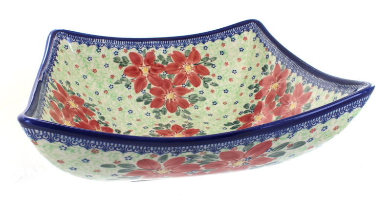 Blue Rose Polish Pottery Garden of Blue Large Square Bowl