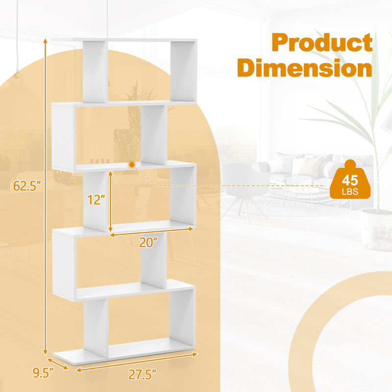 5-Tier Bookshelf with Anti-Toppling Device for Living Room Home Office