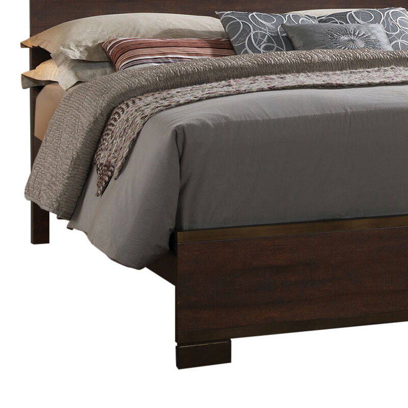 Transitional Style Eastern King Size Panel Bed with Low Footboard, Brown-Benzara