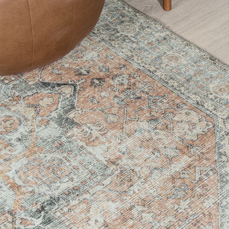 Armae Distressed Medallion Chenille Machine-Washable Area Rug