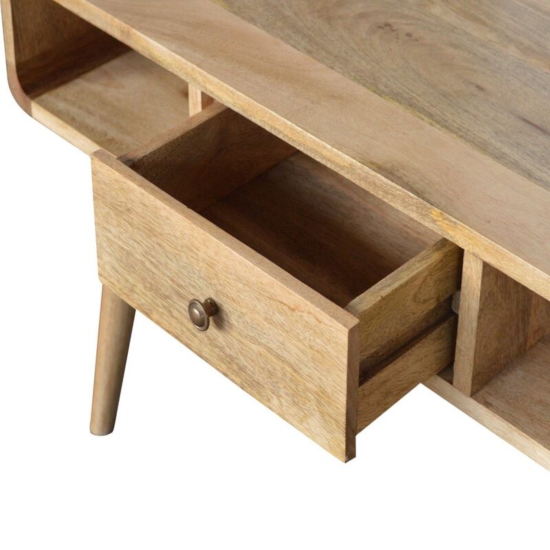 Curved  Solid Wood 2 Drawer Oak-ish Coffee Table