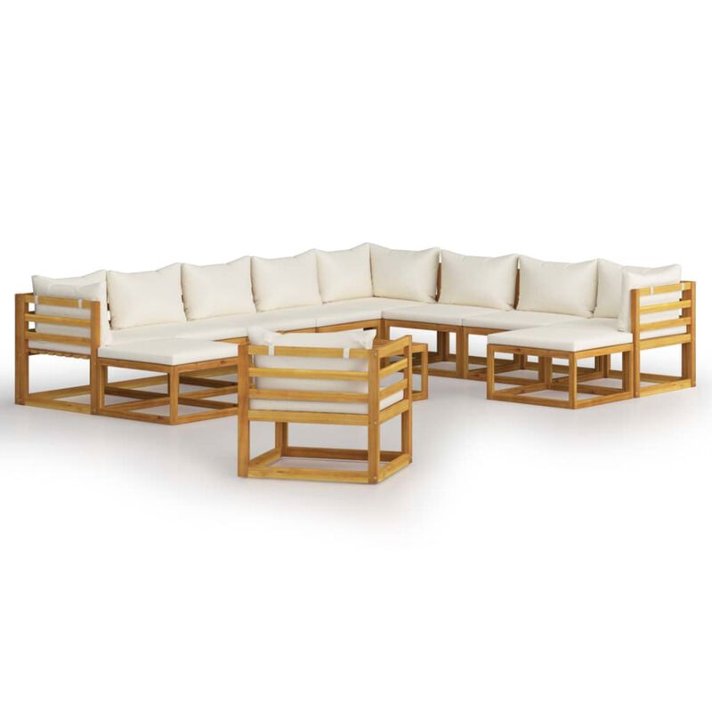 vidaXL 12 Piece Garden Lounge Set with Cushion Cream Solid Acacia Wood