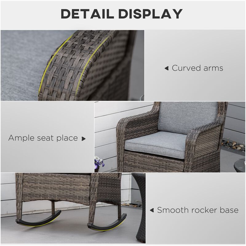 Patio Wicker Rocking Chair, Outdoor PE Rattan Swing Chair w/ Soft Cushions, Classic Style for Garden, Patio, Lawn, Mixed Grey
