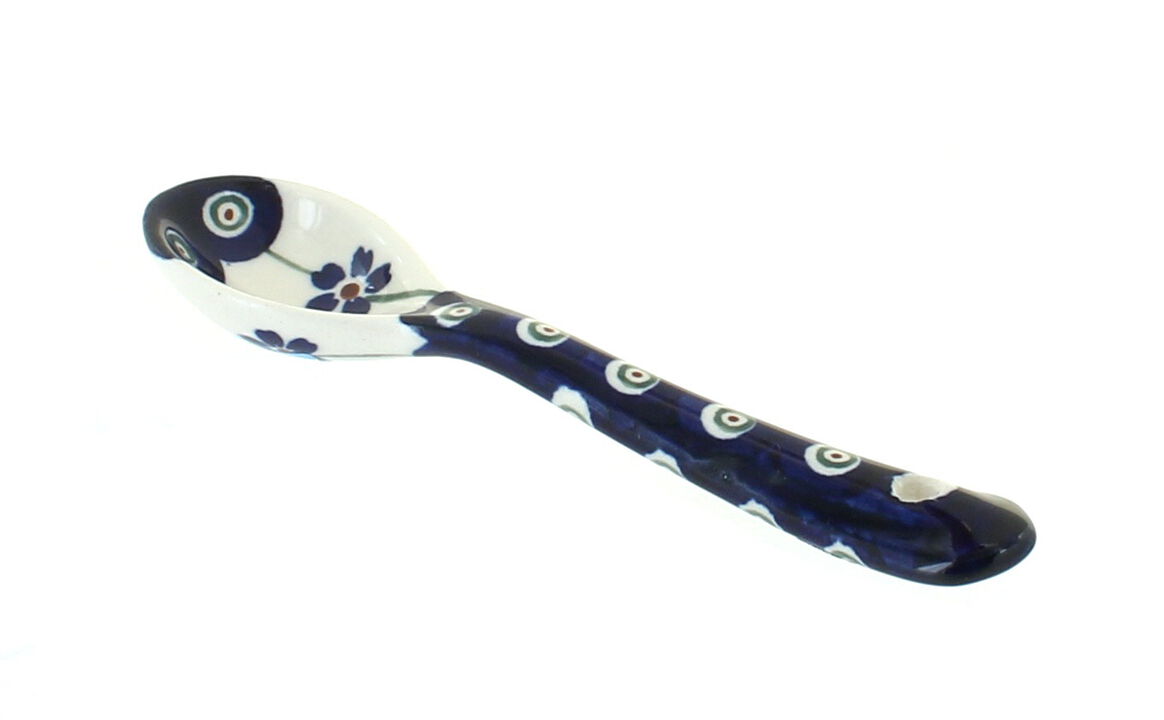 Blue Rose Polish Pottery Mosaic Flower Sugar Spoon