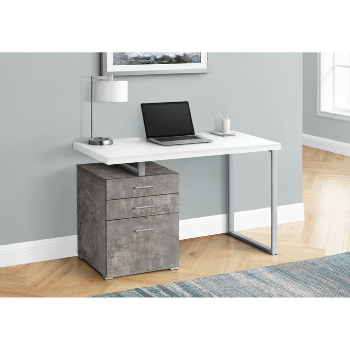 Monarch Specialties I 7648 Computer Desk, Home Office, Laptop, Left, Right Set-up, Storage Drawers, 48"L, Work, Metal, Laminate, Grey, White, Contemporary, Modern