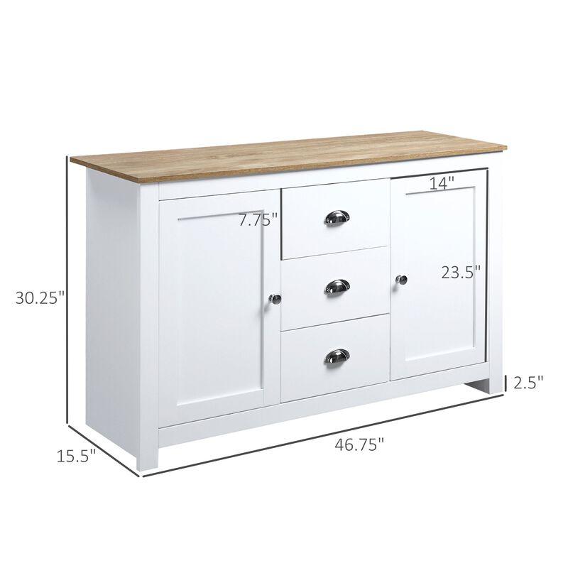 White Kitchen Organizer: Dining Buffet Cabinet with Drawers and Shelves