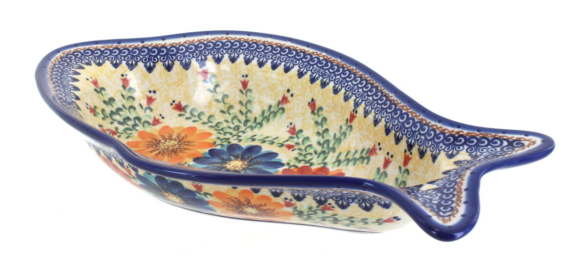 Blue Rose Polish Pottery Autumn Burst Deep Fish Dish