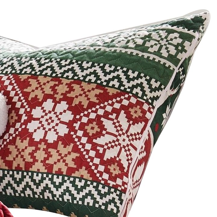 Live 3 Piece Queen Quilt Set with 2 Pillow Shams, Festive Winter Print  - Benzara