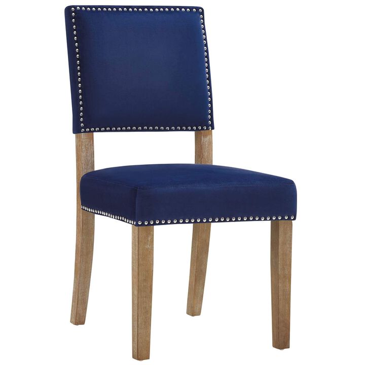 Modway Oblige Modern Performance Velvet Upholstered Four Dining Chairs with Nailhead Trim in Navy
