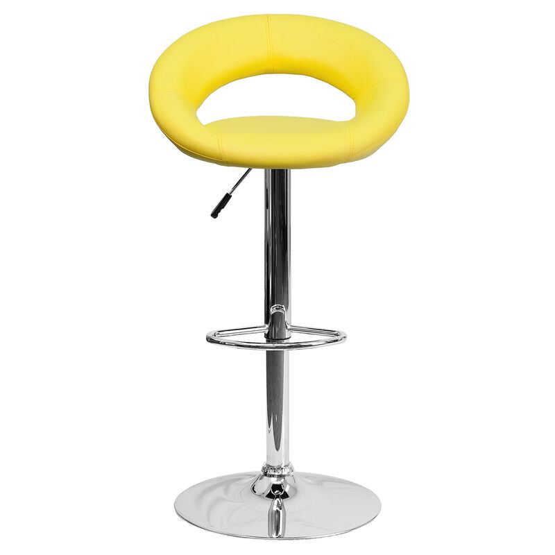 Flash Furniture Contemporary Yellow Vinyl Rounded Orbit-Style Back Adjustable Height Barstool with Chrome Base