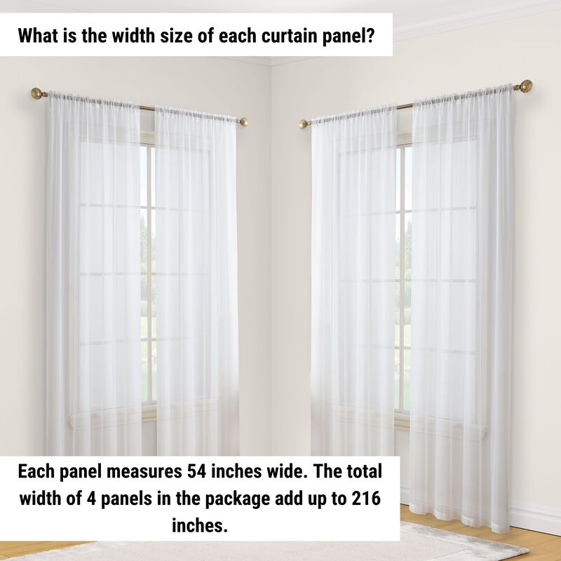 THD Essentials Sheer Voile Window Treatment Rod Pocket Curtain Panels Bedroom, Kitchen, Living Room - Set of 4