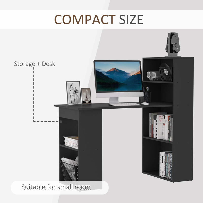 Black Workspace Combo: 47" Modern Computer Desk with Bookshelf