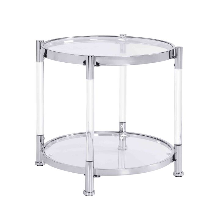 Contemporary Acrylic End Table with Tempered Glass Top for Living Room & Bedroom