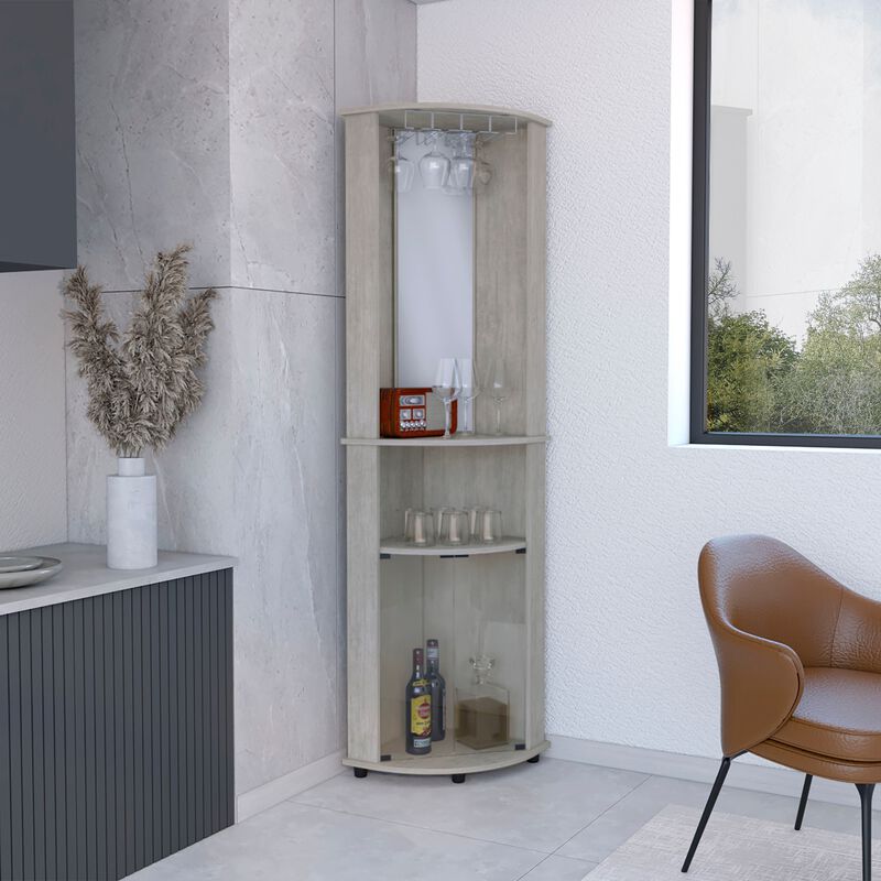 Chicago Corner Bar Cabinet, Rack, Glass Door -Concrete Gray