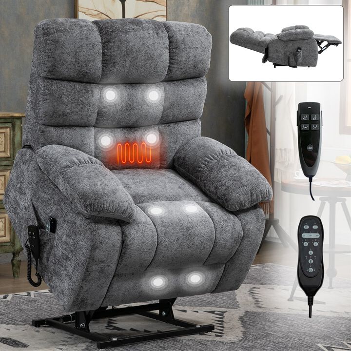 Mondawe Lift Recliner Chair Heat Massage Dual Motor Infinite Position Up to 350 LBS Large Electric Power Lift Recliners with Power-Remote