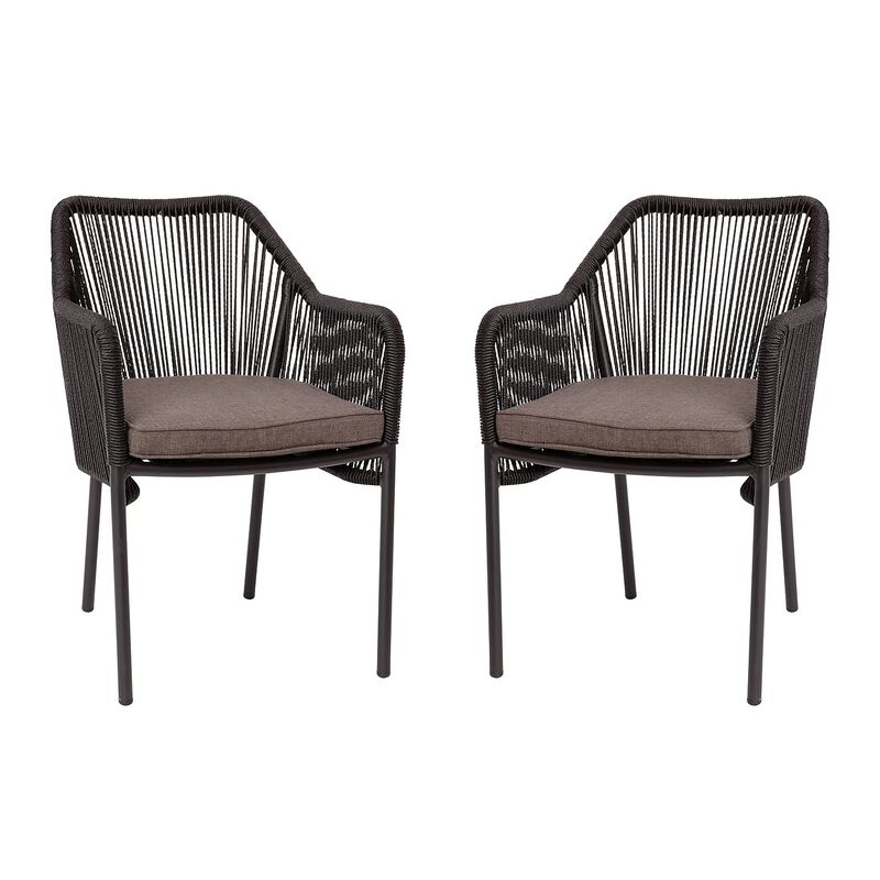 Flash Furniture Kallie Set of 2 Indoor/Outdoor Stacking Club Chairs with Arms - UV Resistant Woven Black Seat & Back - Gray Zippered Cushions - Black Aluminum Frame